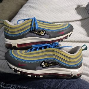 Nike Air Max 97 Gray Blue Yellow Athletic Shoes